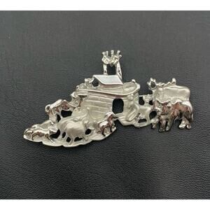 Vintage AJC Noah's Ark Brooch Silver Tone Signed Pin